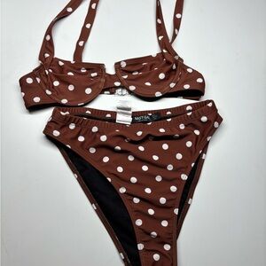 🤎 Nasty Gal Brown Polka Dot Underwire Bikini Set 🤎